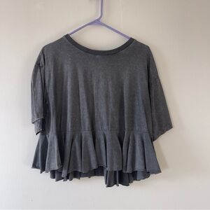 Charcoal Acid Wash Peplum Babydoll Cotton Top
